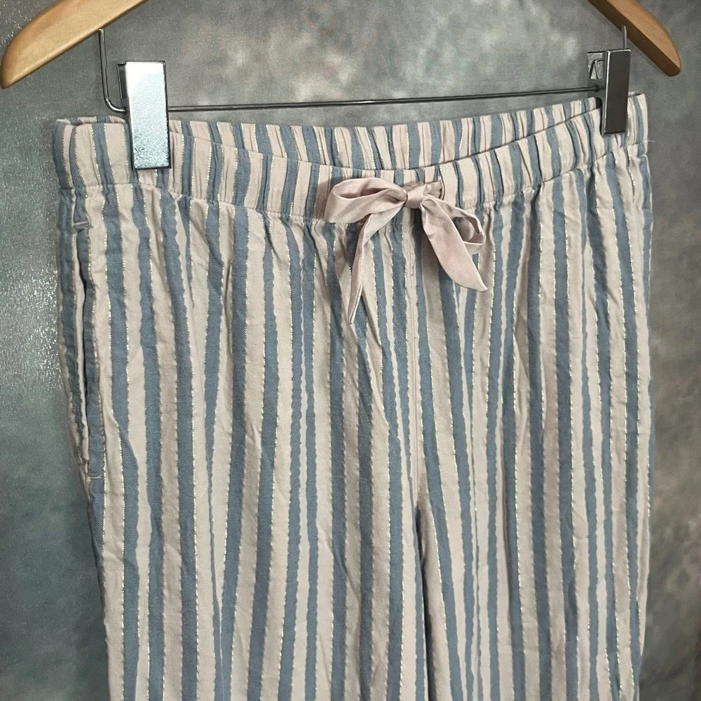 Victorias Secret Striped Pajama Pants Bundle Blue Grey Metallic Lurex Medium 2PK